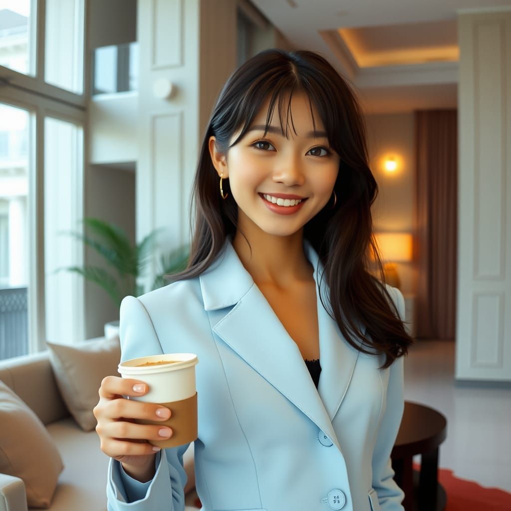 Japanese Idol Girl in Pastel Suit, 90s Film Style