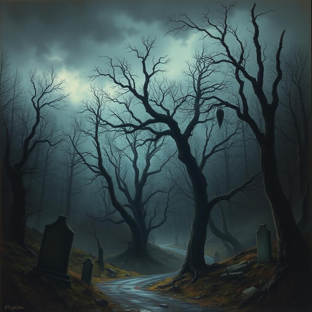 Evil Nightmarish Dream spooky old forest thunderstorm brewin...