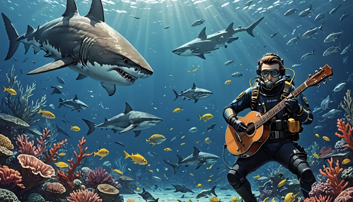 Scuba Diver Plays Banjo with Shark: Anime Style