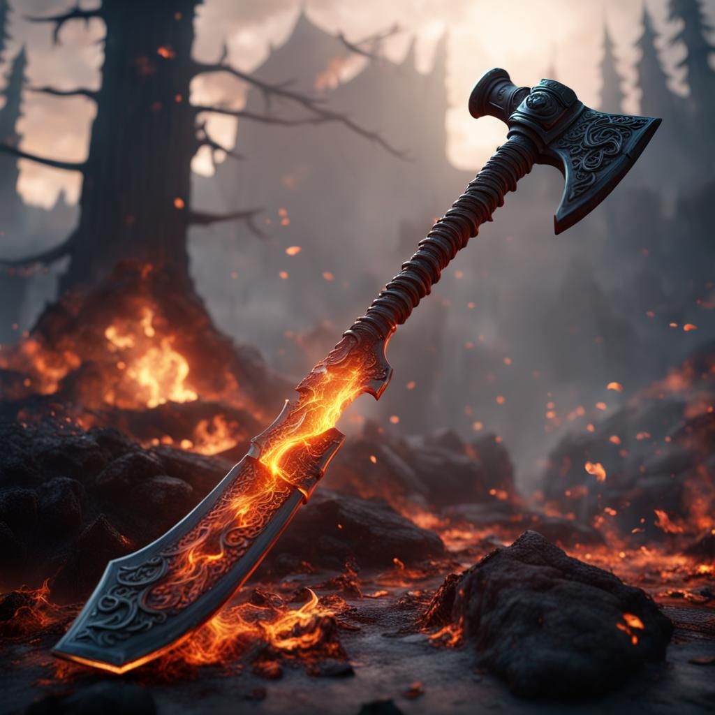 Axe with Black Magical Fire: Fantasy Concept Art