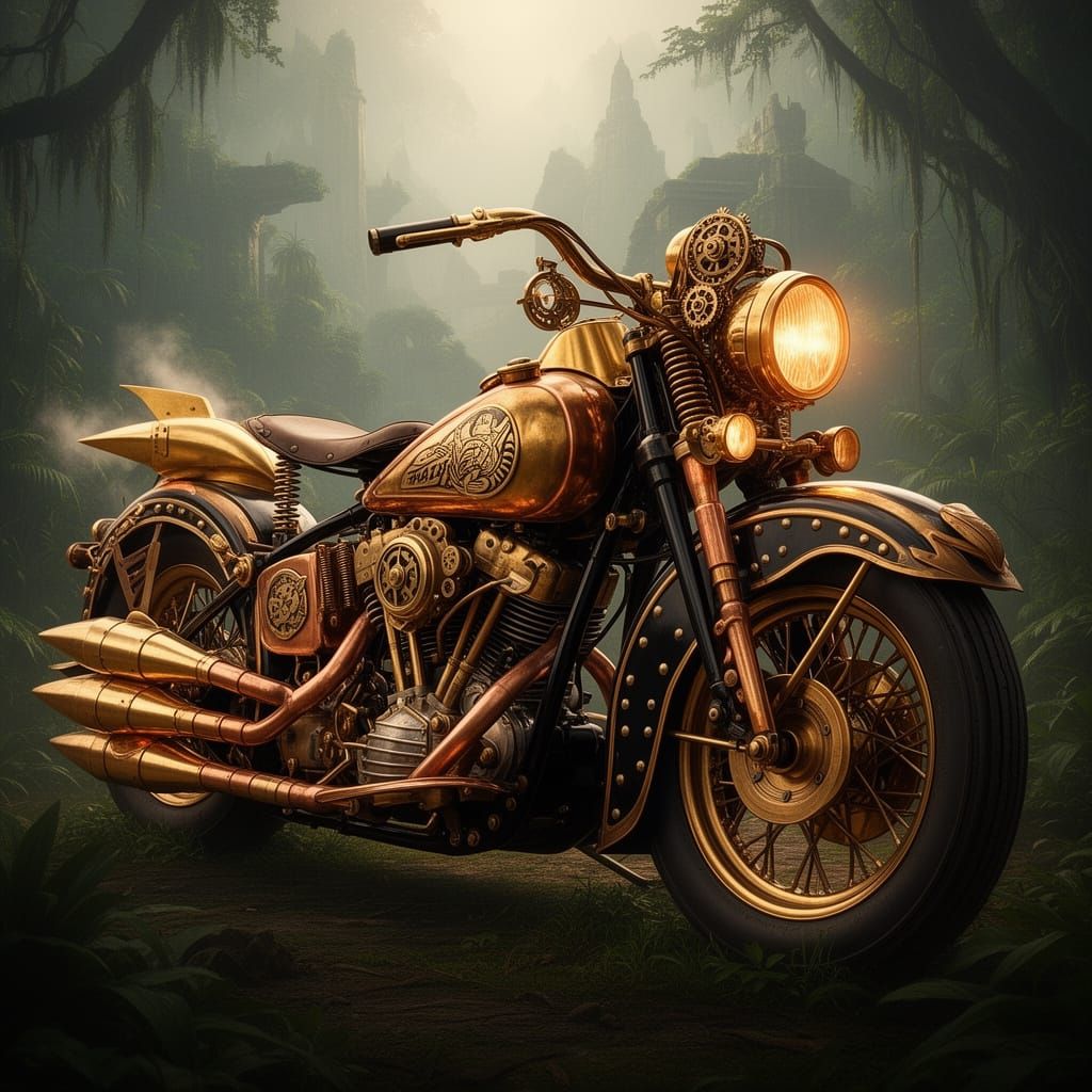 Steampunk Harley Davidson Motorcycle in Flash Gordon Style