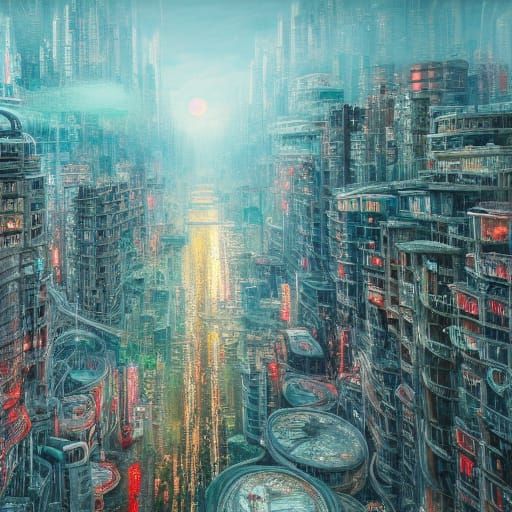 Cassettepunk City in Expressionist Style