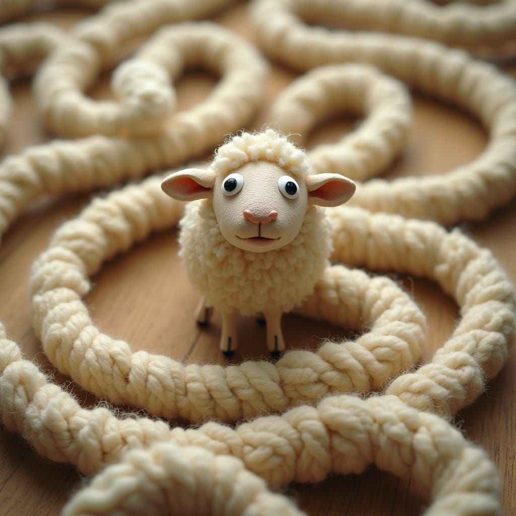 Anxious Sheep in Wool Labyrinth: Claymation Style
