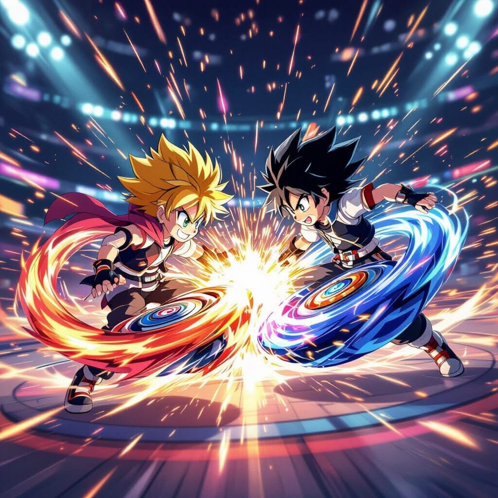 Beyblade X Tops Collide in Vibrant Digital Art