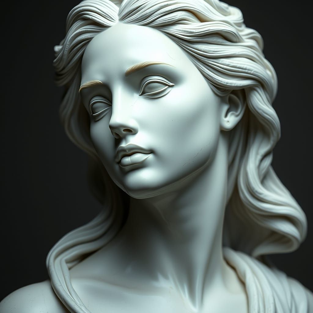 Photorealistic Porcelain Woman Statue with Gold Veins
