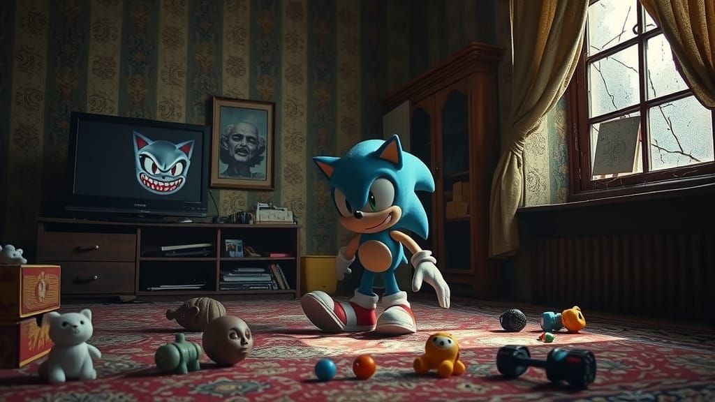 Creepy Two-Headed Child Plays with Evil Sonic Plush
