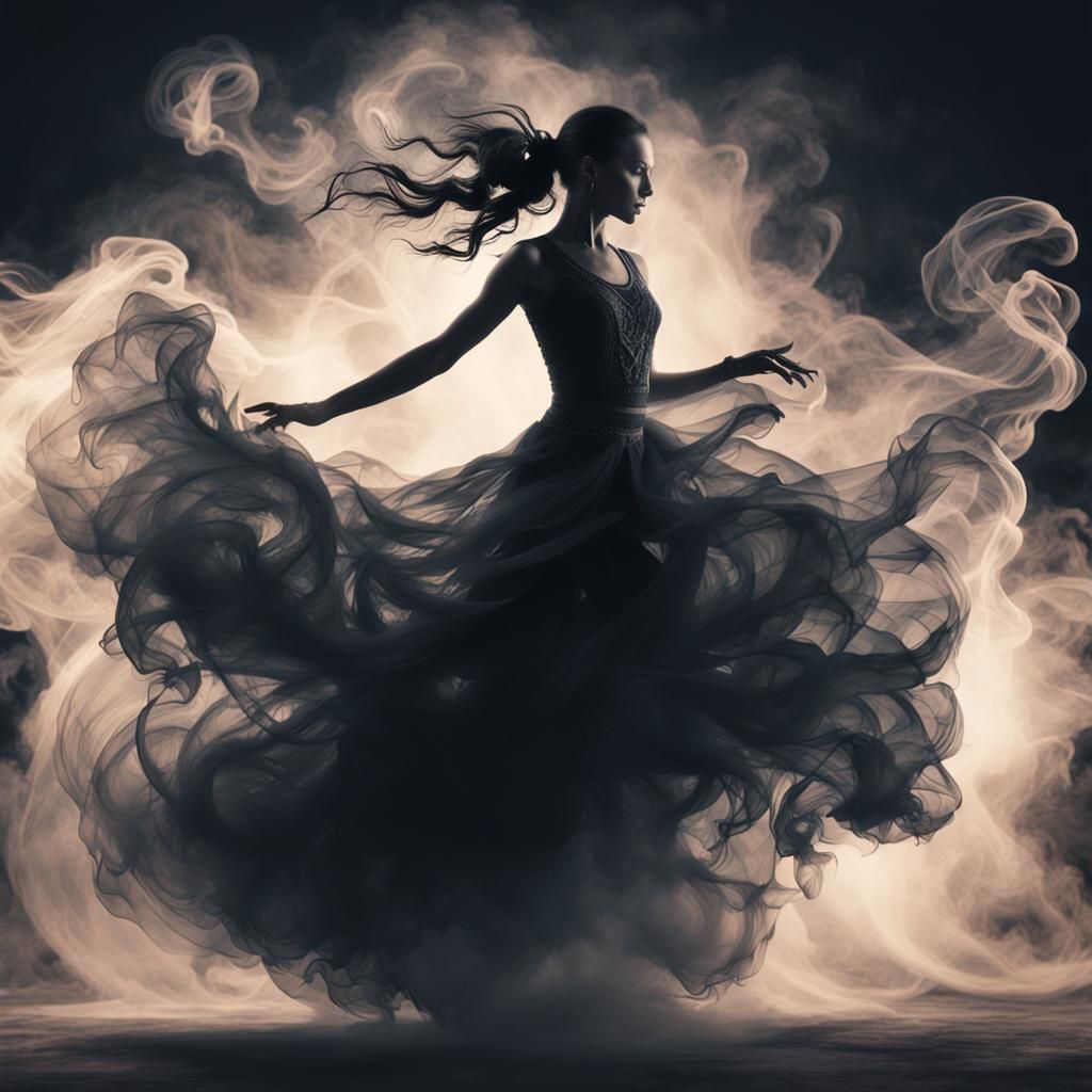 Monochromatic Smoke Dancer Silhouette: Digital Matte Paintin...