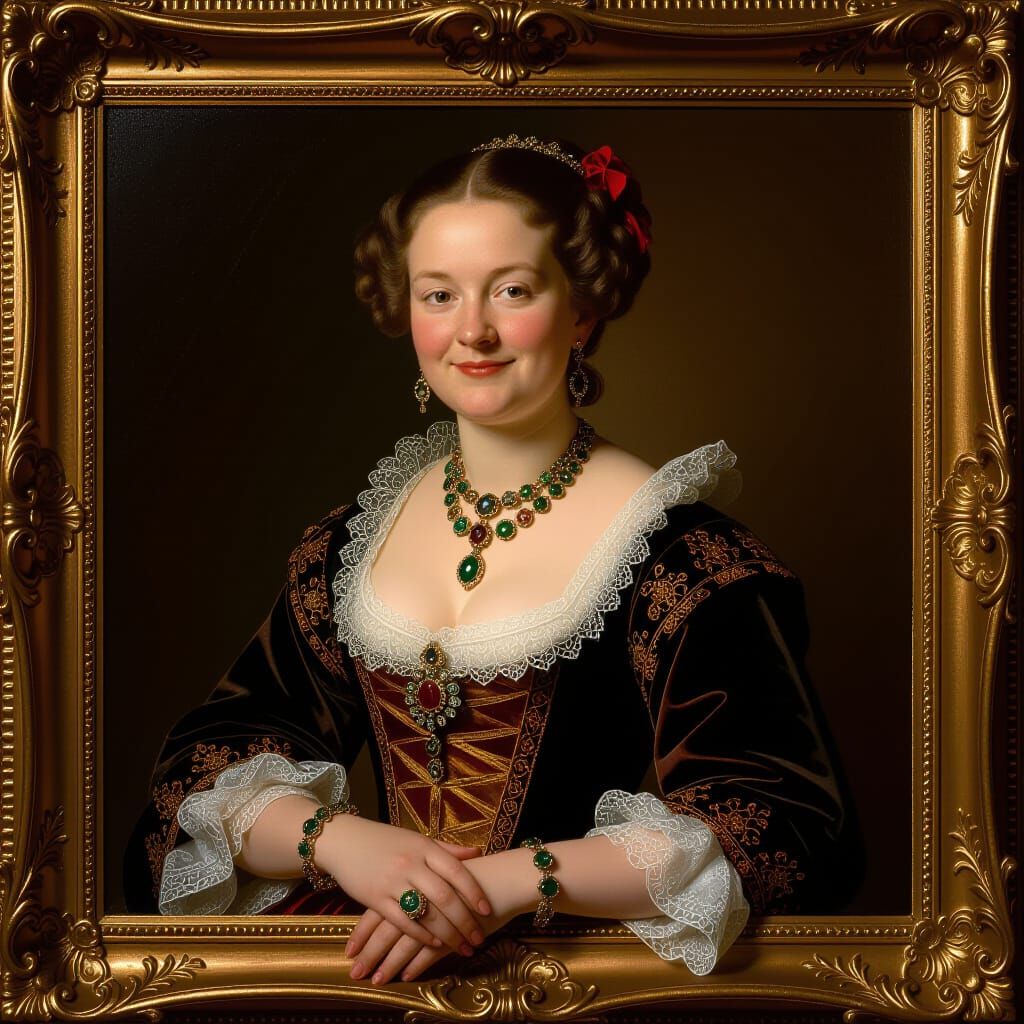 Baroque Portrait of Confident Lady in Rembrandt Style