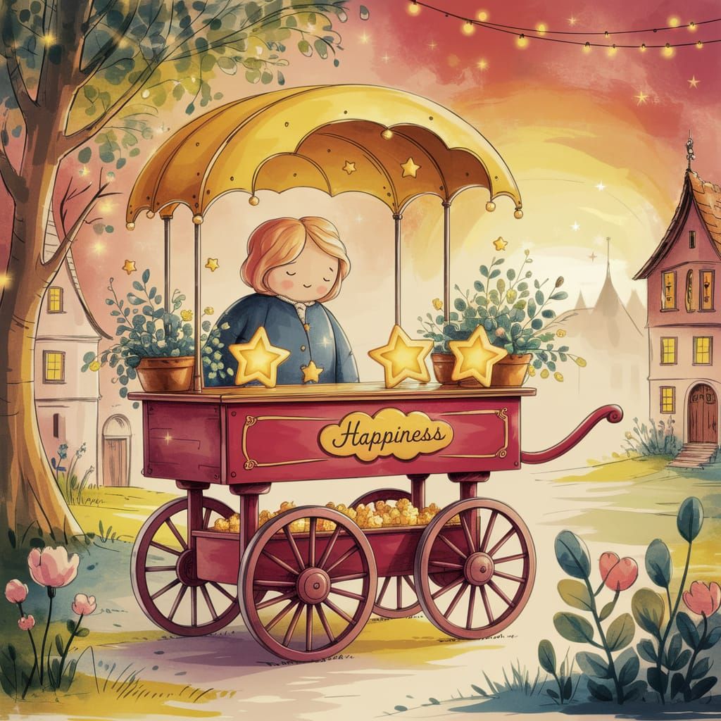 Happiness Merchant Cart in Idyllic Village