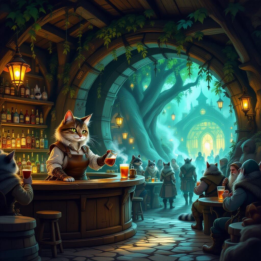 Cat Bartender in Fantasy Tavern