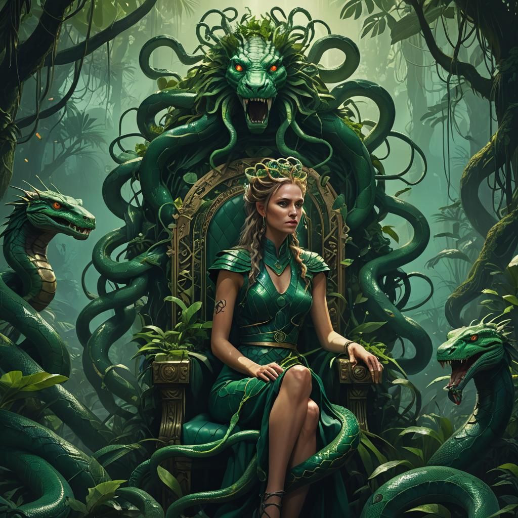 Regal Snake Queen in Jungle, Mythic Art