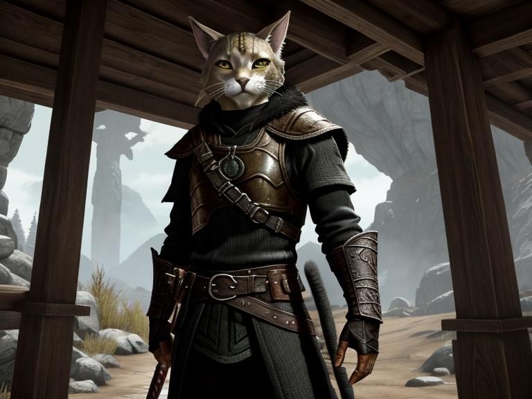 Khajiit Warrior Stands Guard in Skyrim