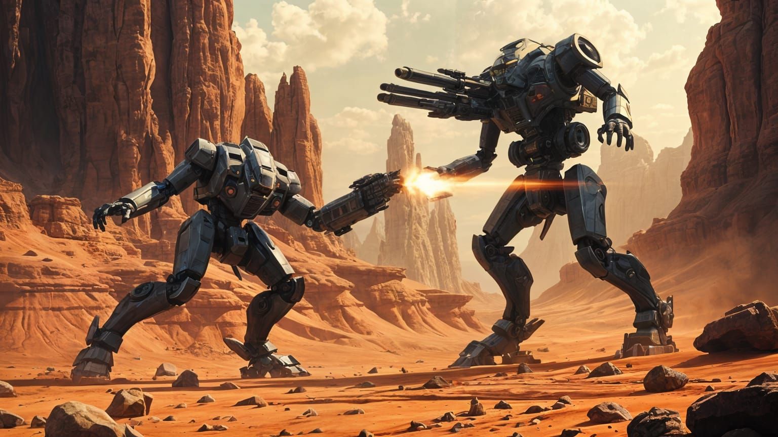 Mecha Duel on Alien World in Renaissance Style