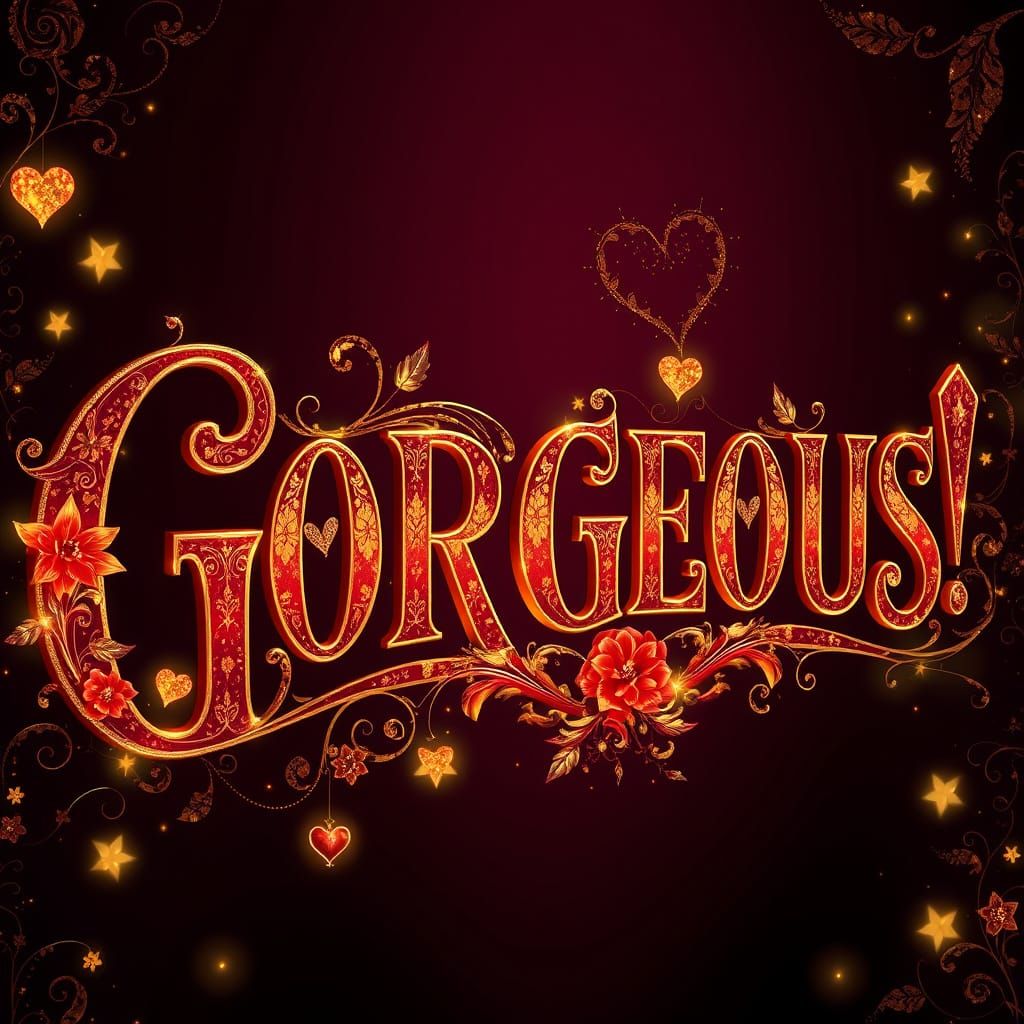 A luxurious digital artwork featuring the name "GORGEOUS!" i...