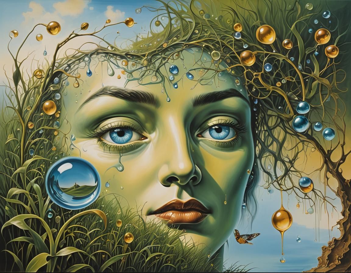 Surreal Dewdrop Scene in Salvador Dali Style