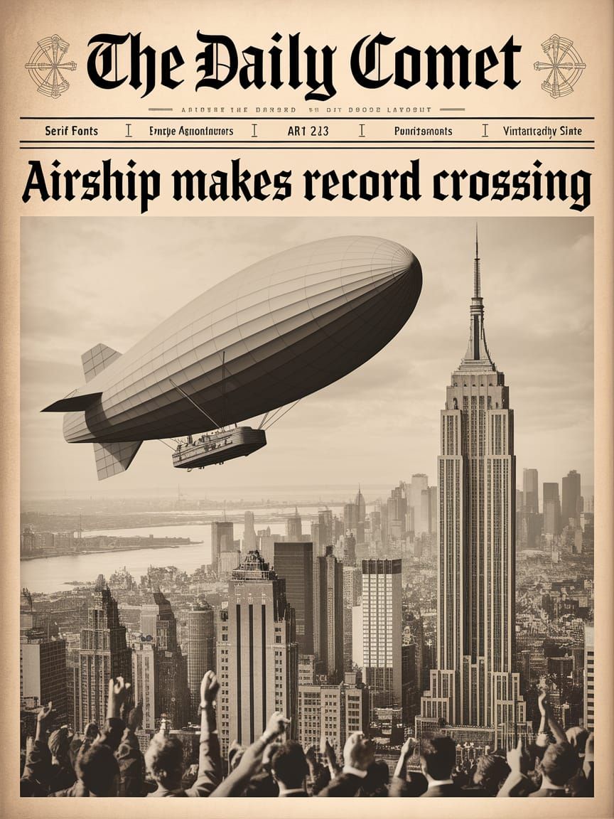 Vintage Newspaper Page: Airship Record Crossing