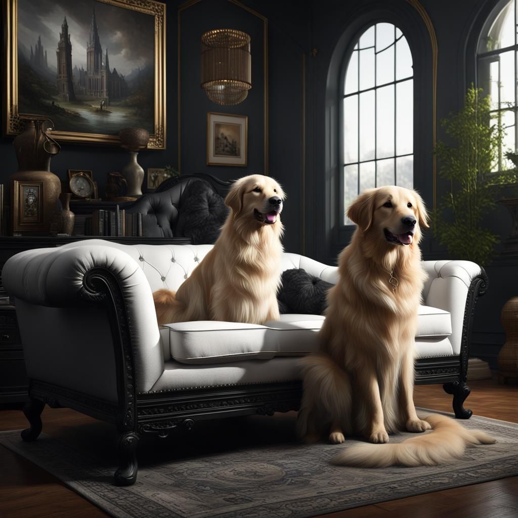Pets on Couch: Detailed Matte Painting