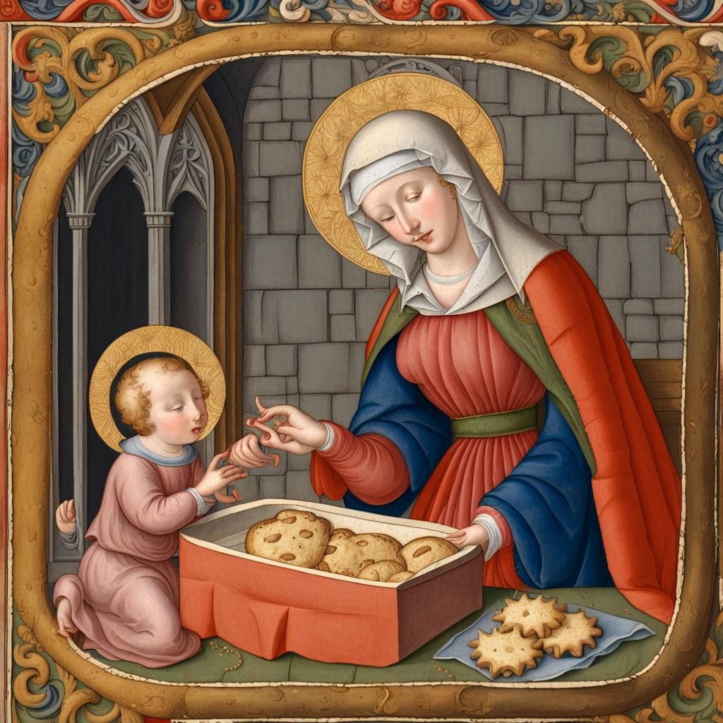 Mary and Jesus Baking: Medieval Manuscript Art