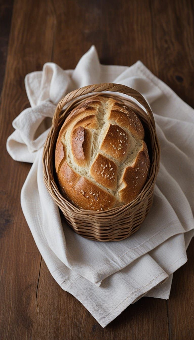 Rustic Bread Basket with Linen Napkin