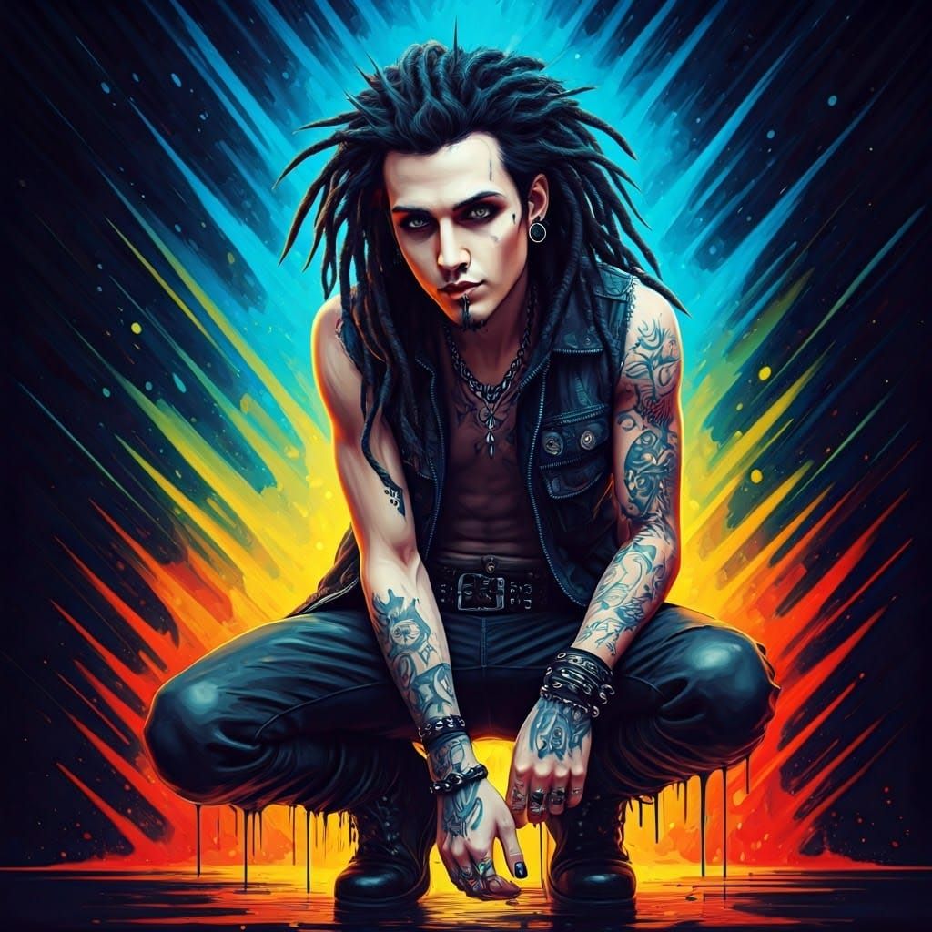 Futuristic Gothic Male with Piercings and Tattoos