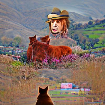 Whimsical Cat Portrait in Cartoon Valley