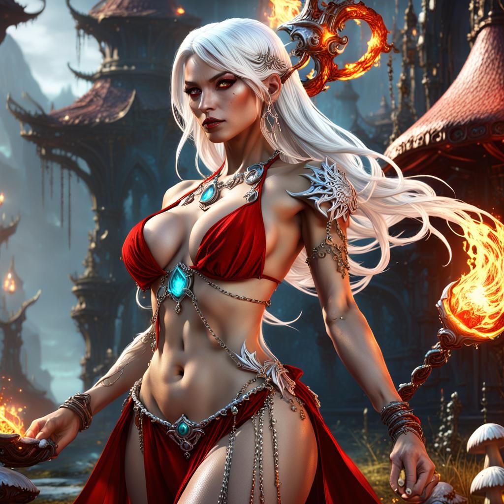 Fantasy Fire Sorceress with Magic Staff