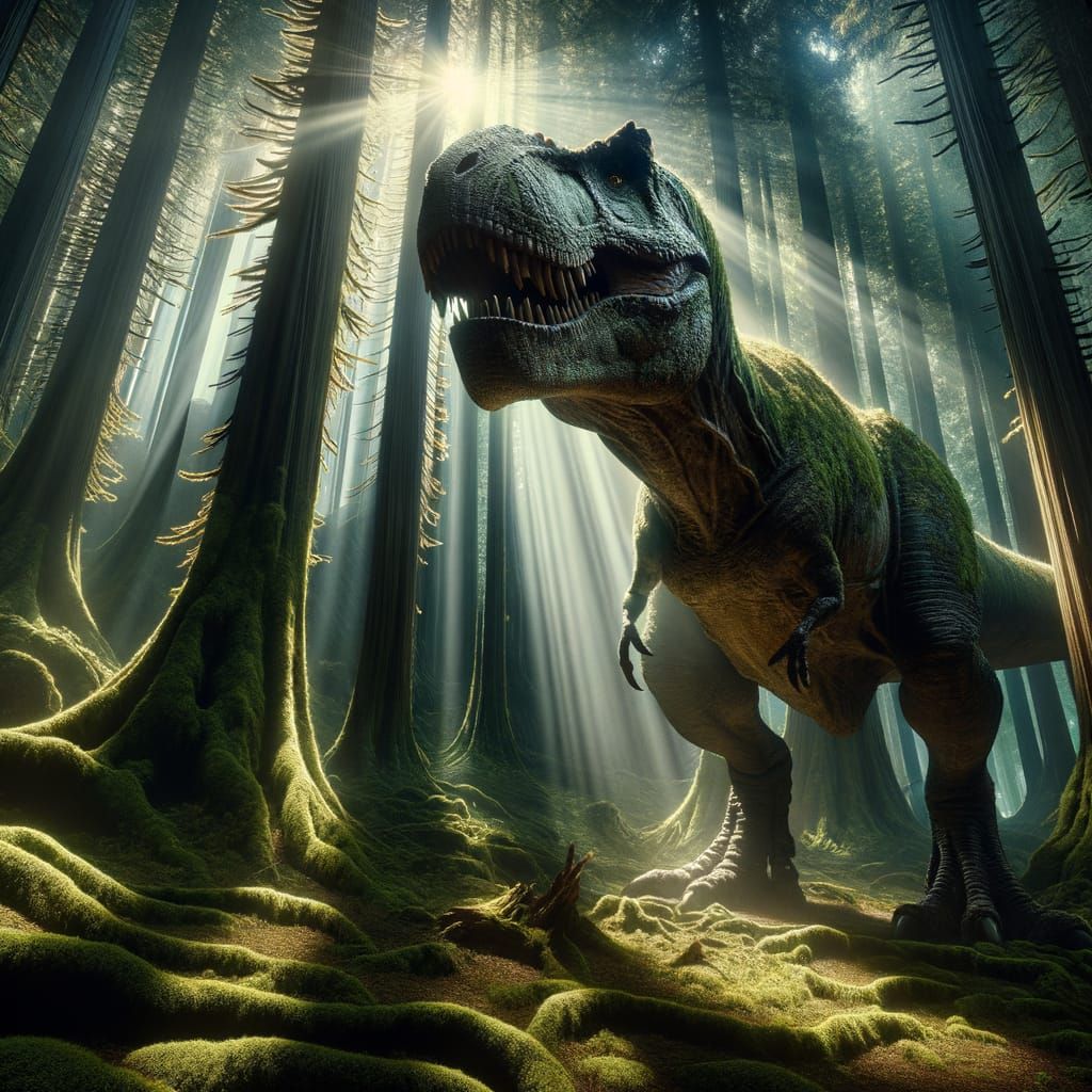 Hyper-Realistic T-Rex in Cinematic Ancient Forest