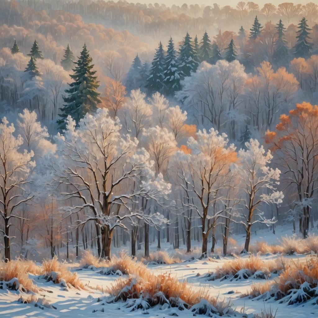 Winter Landscape in Impressionist Fantasy Style