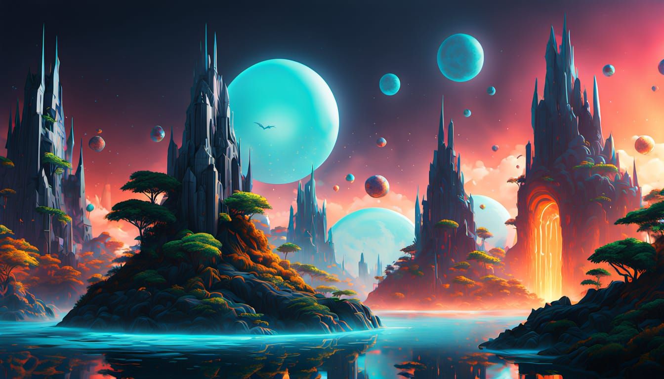 Bioluminescent Alien World with Floating Islands