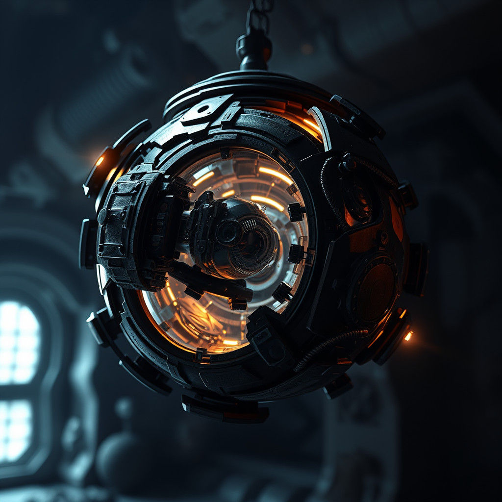 Futuristic Gyroscopic Sphere Suspended in Mid-Air