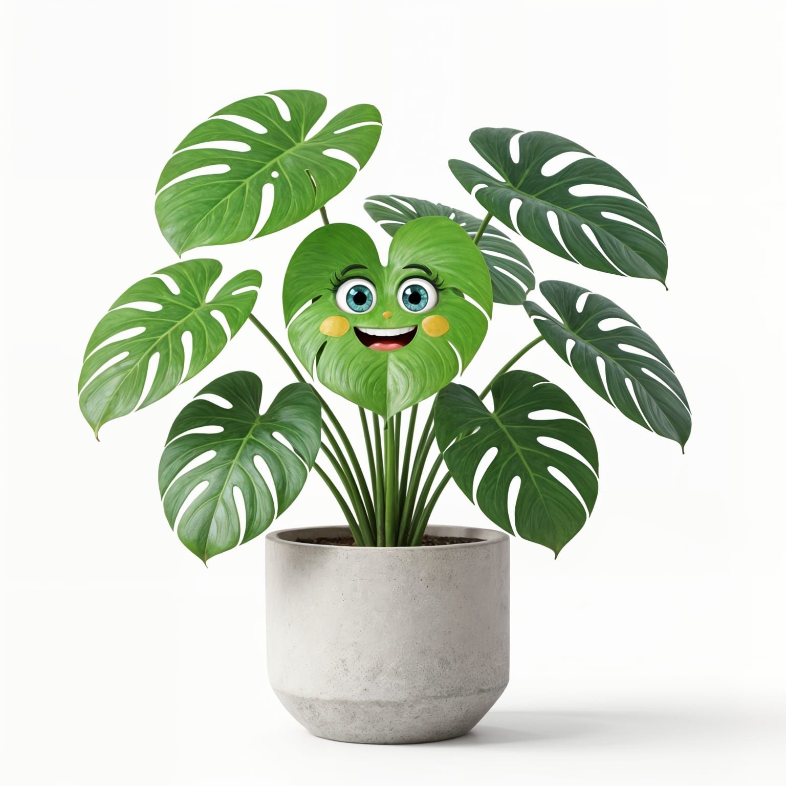 Monstera Plant with Smiling Faces in Studio Lighting