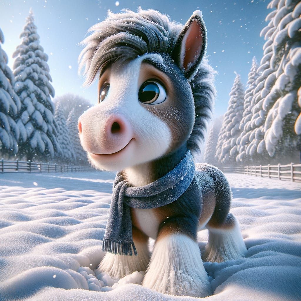 Snowy Happy Clydesdale Horse