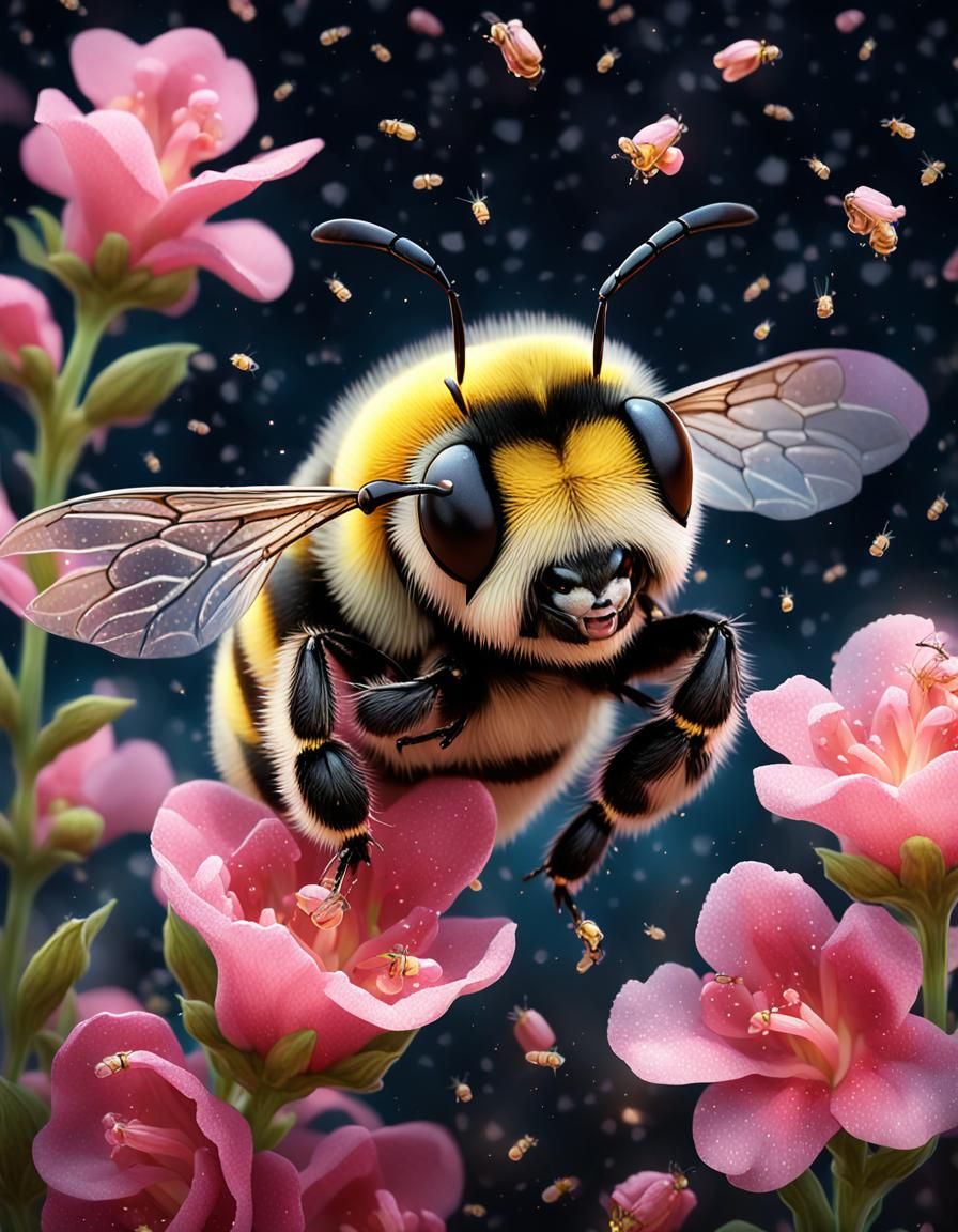 Adorable Bumblebee Among Snapdragon Blossoms in Realistic Di...