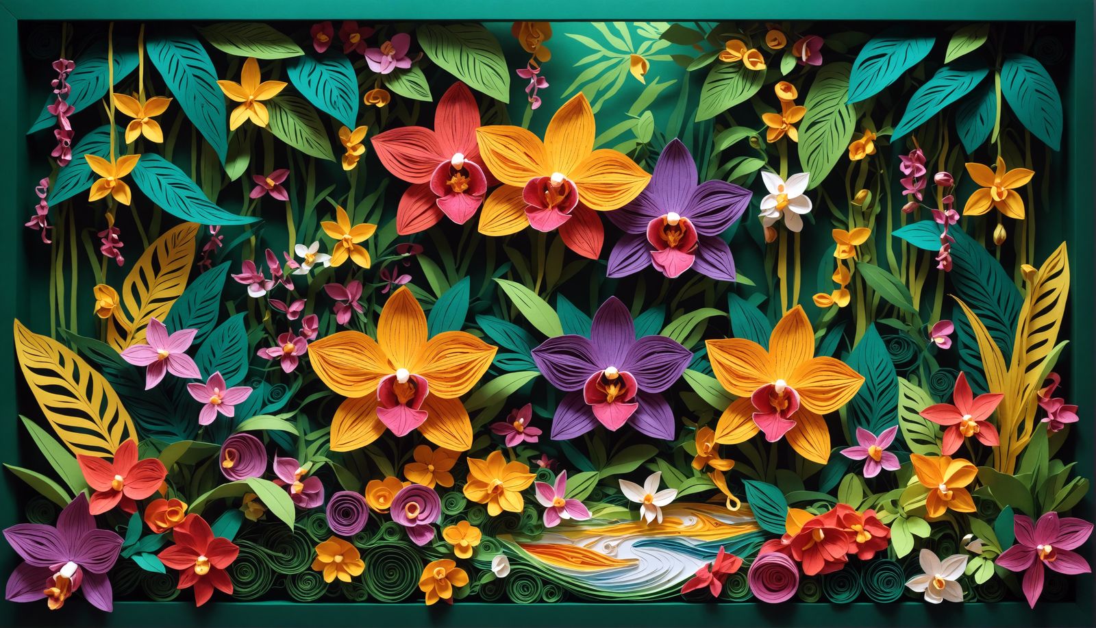 Vivid Quilled Paper Art: Orchids in Jungle Diorama