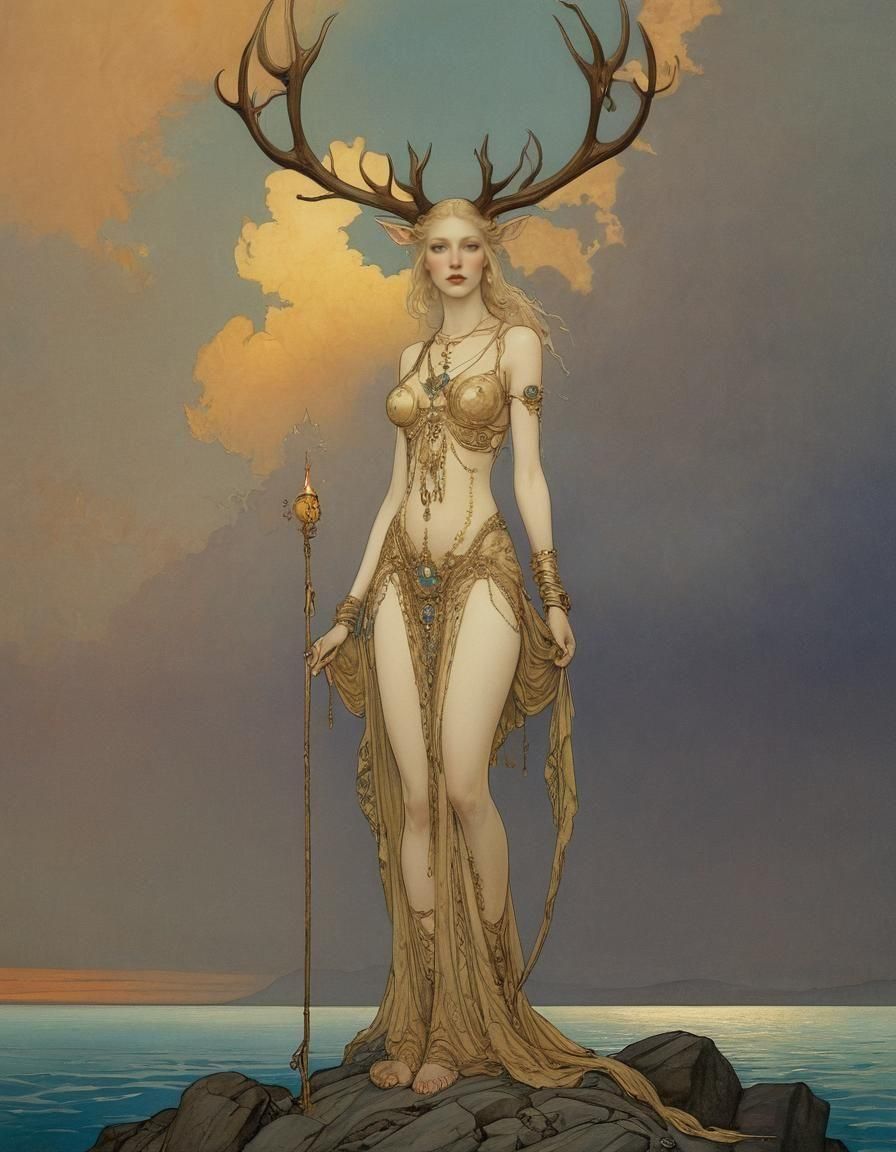 Enchanting Forest Queen in Art Nouveau Style