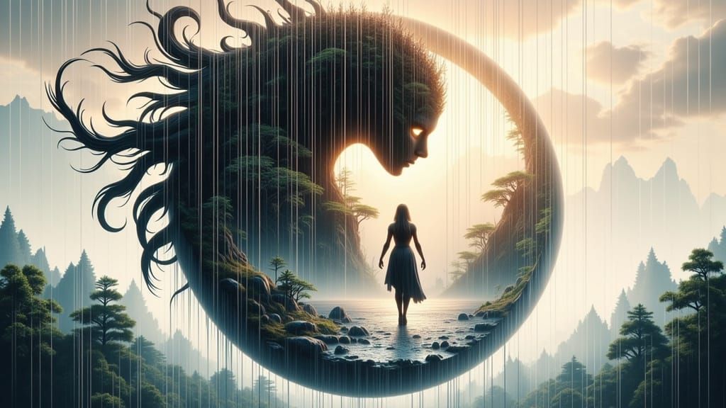 night background, line art, a A breathtaking surreal amazon ...