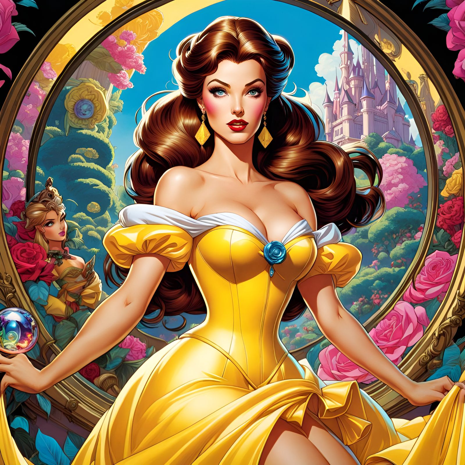 Hyperrealistic Princess Belle in Vaporwave Style