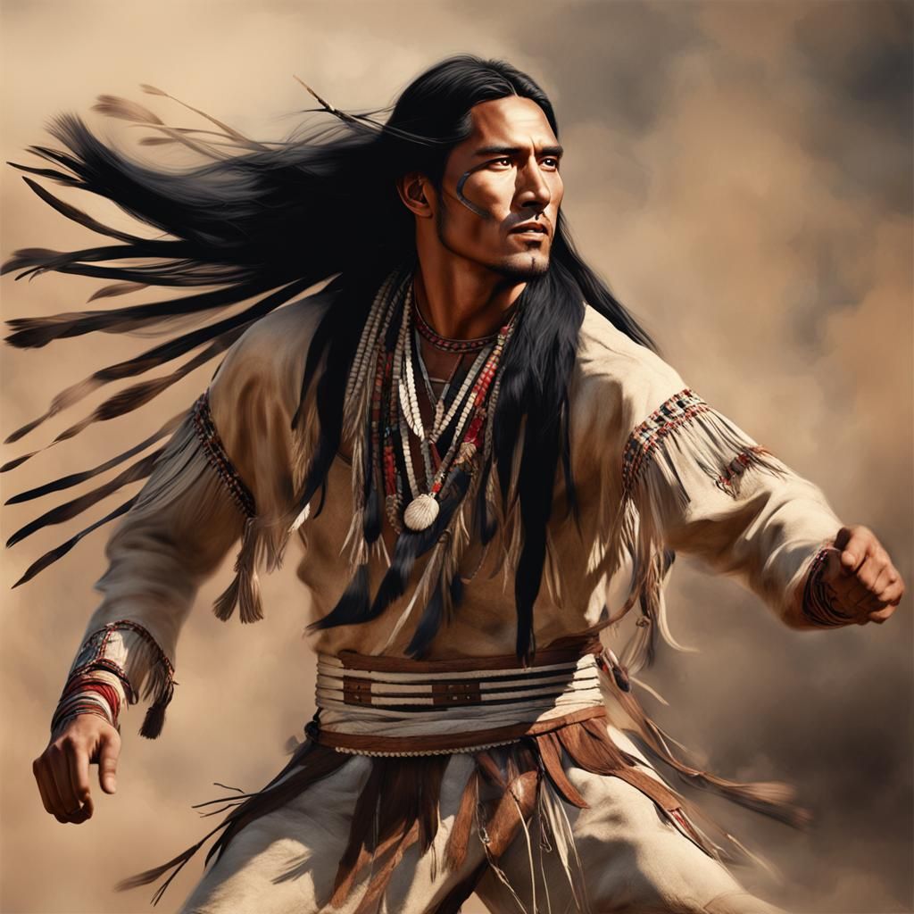 Native American Man Dancing, Realistic Photo