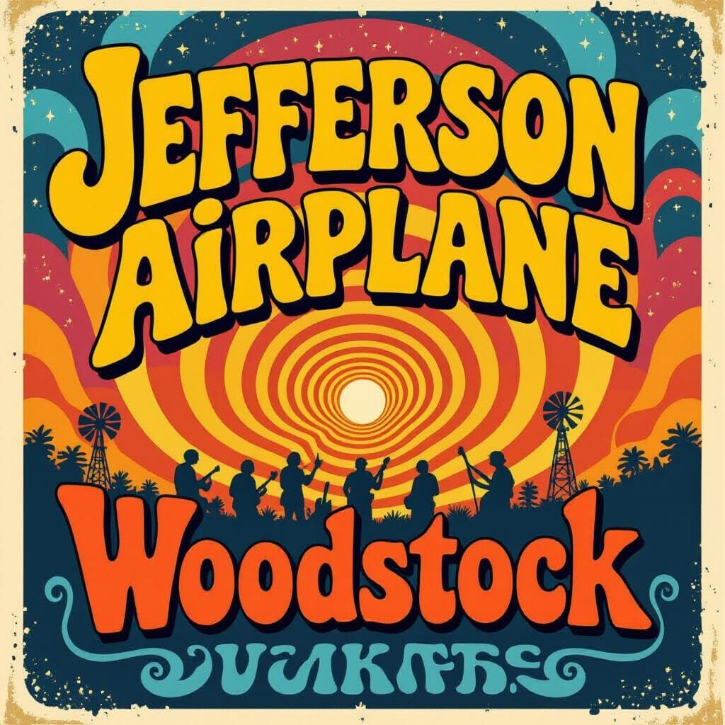 Jefferson Airplane Woodstock Psychedelic Concert Poster
