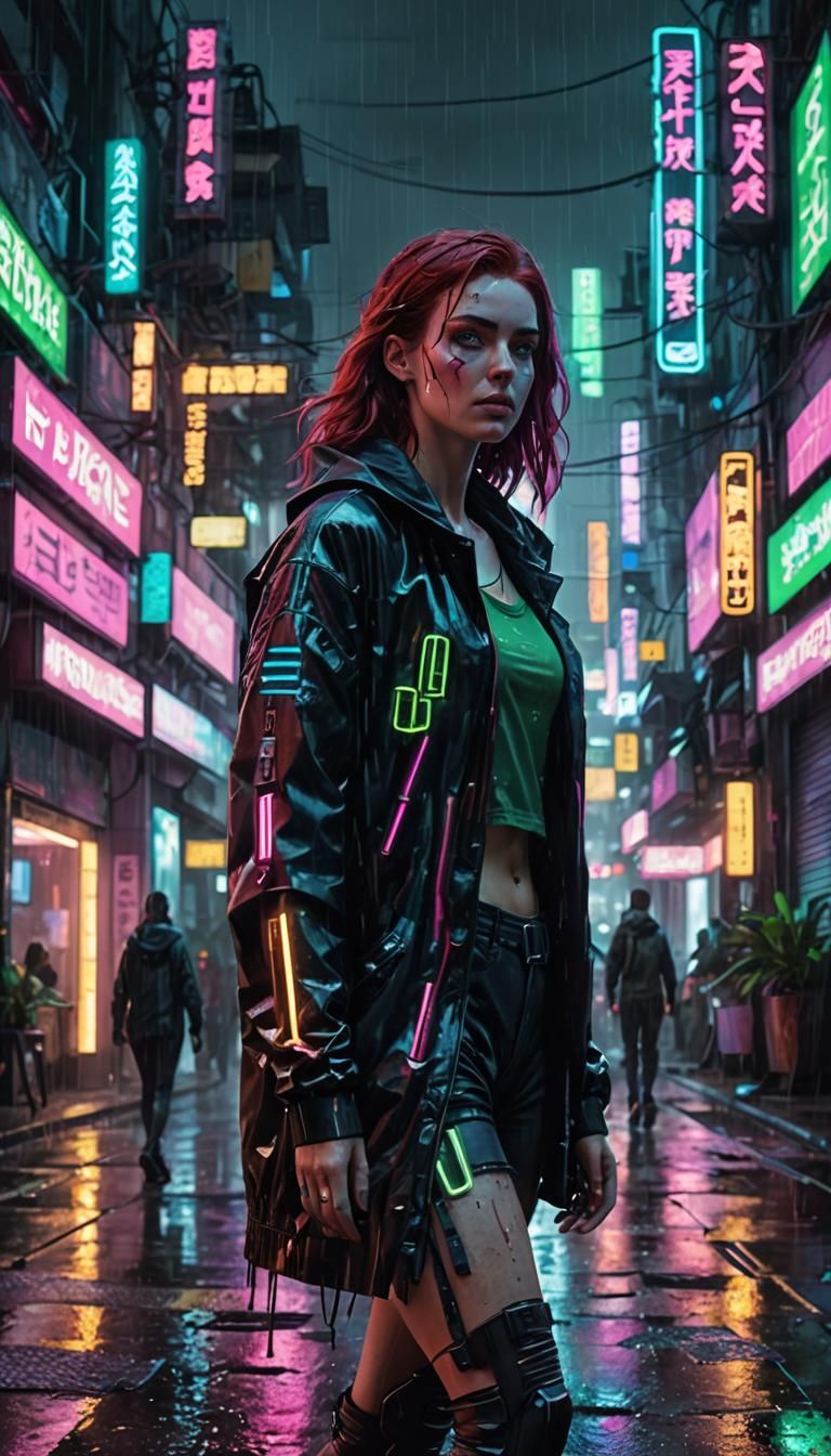 Cyberpunk Siren in Neon-Drenched Metropolis