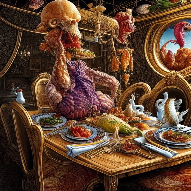 Elegant Restaurant Scene in Hyperrealistic Style