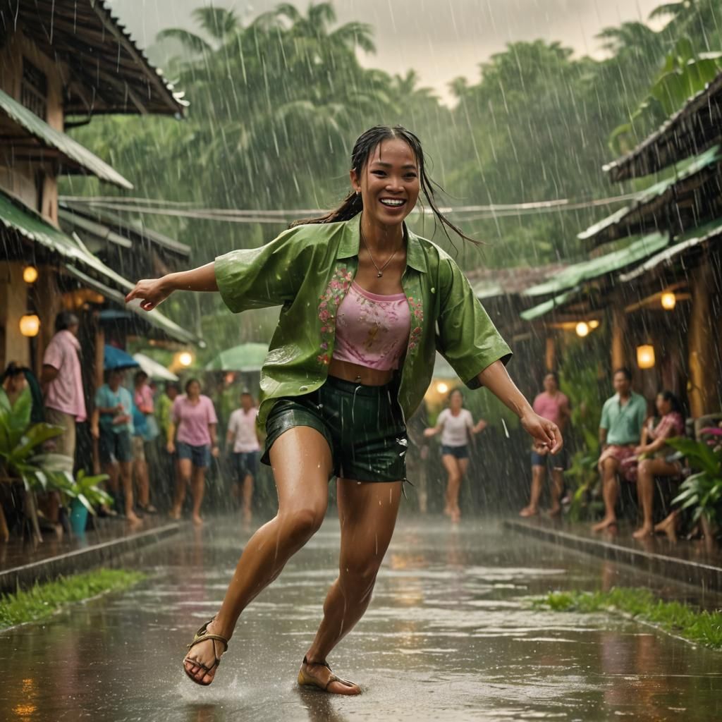 Filipina Dancing in Rain, Detailed Matte Painting