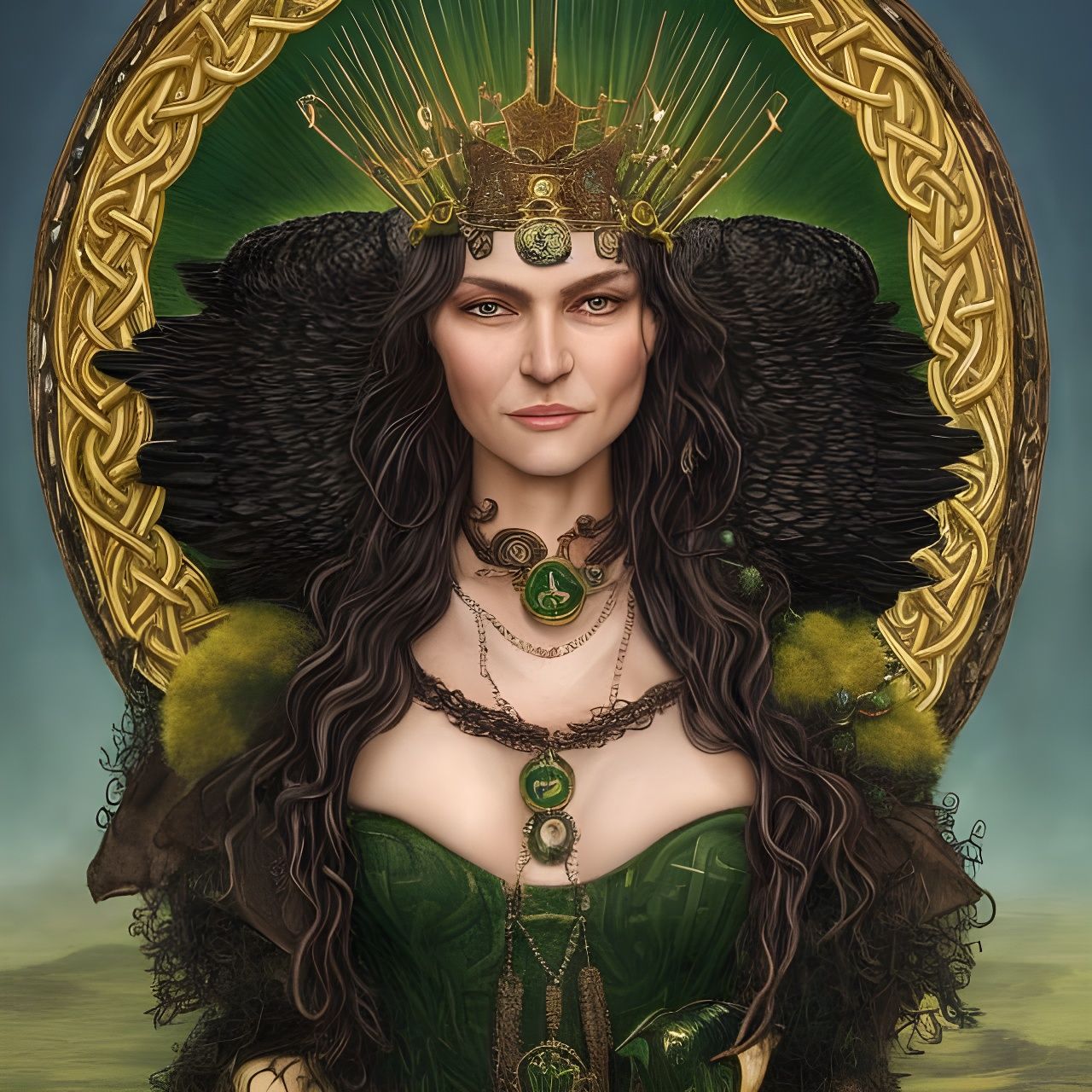 Intricate Portrait of Irish Crow-Goddess Warrior