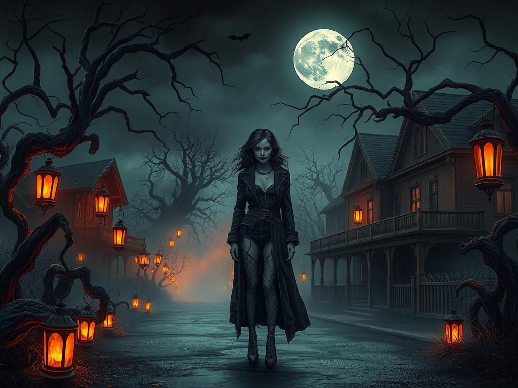 Ominous Woman in Haunted Town: a Dark Fantasy