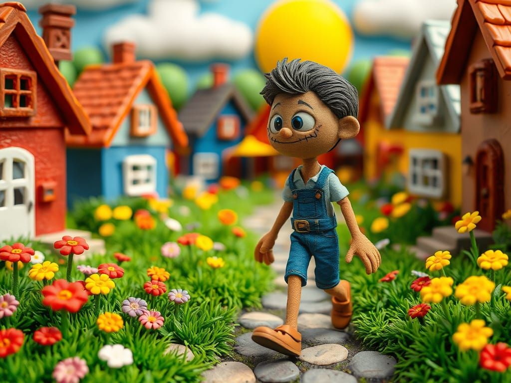 Clay Man Enters Whimsical Clay Neighborhood