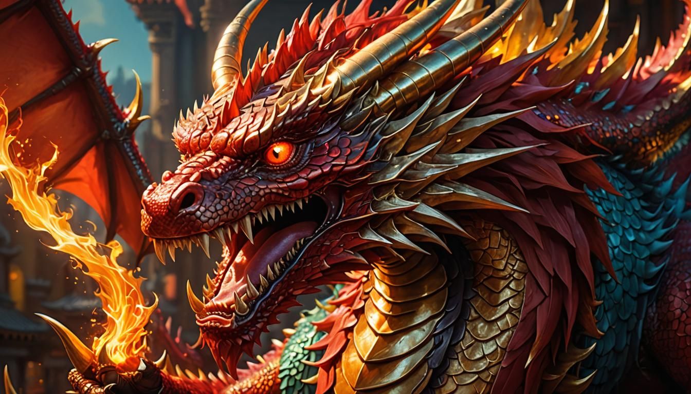 Scarlet Chinese Dragon in Anime Style