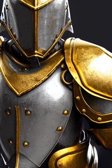 Gothic Knight in Titanium Gold Armor, Matte Painting