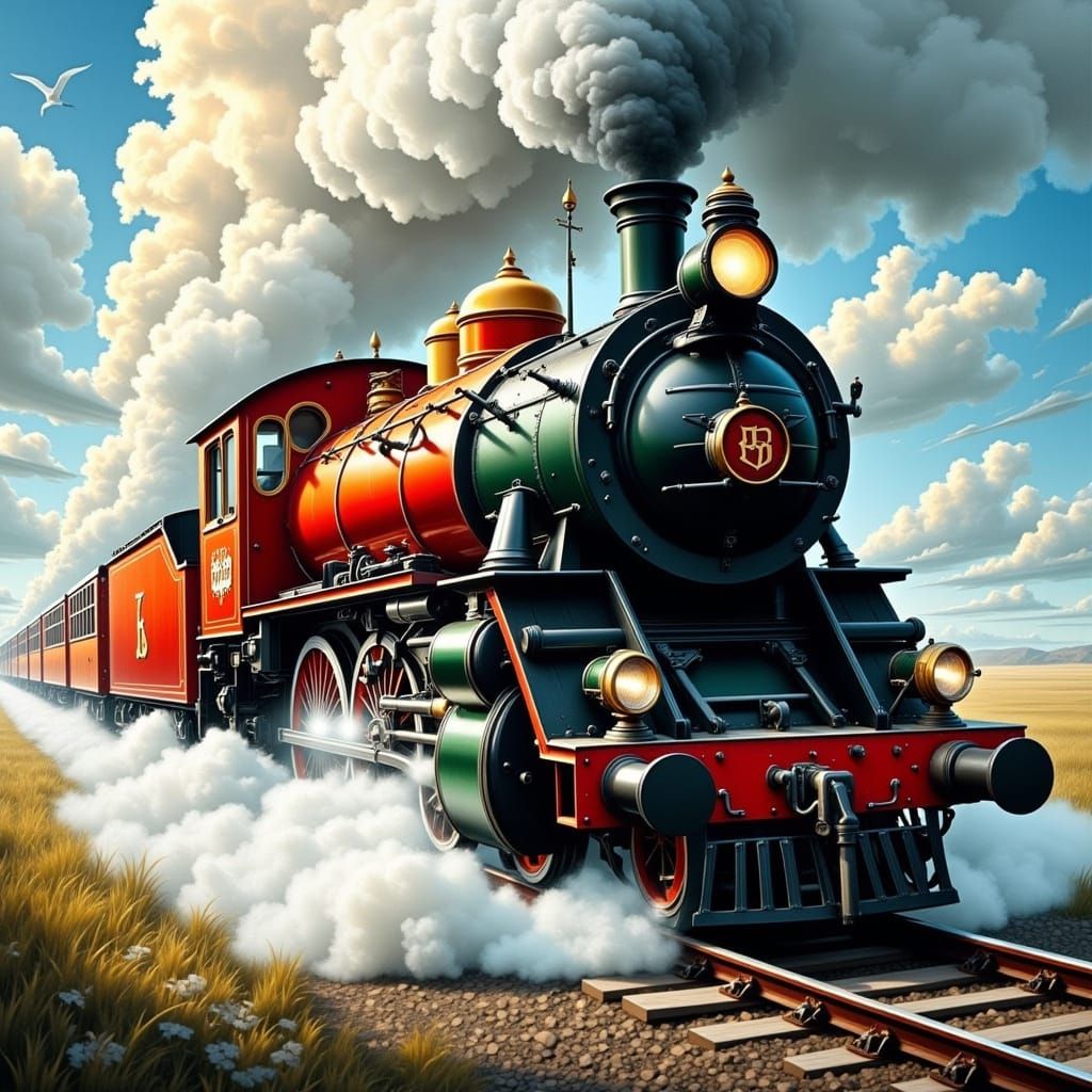 Dramatic Hyperrealistic Locomotive in Fiery Smoke