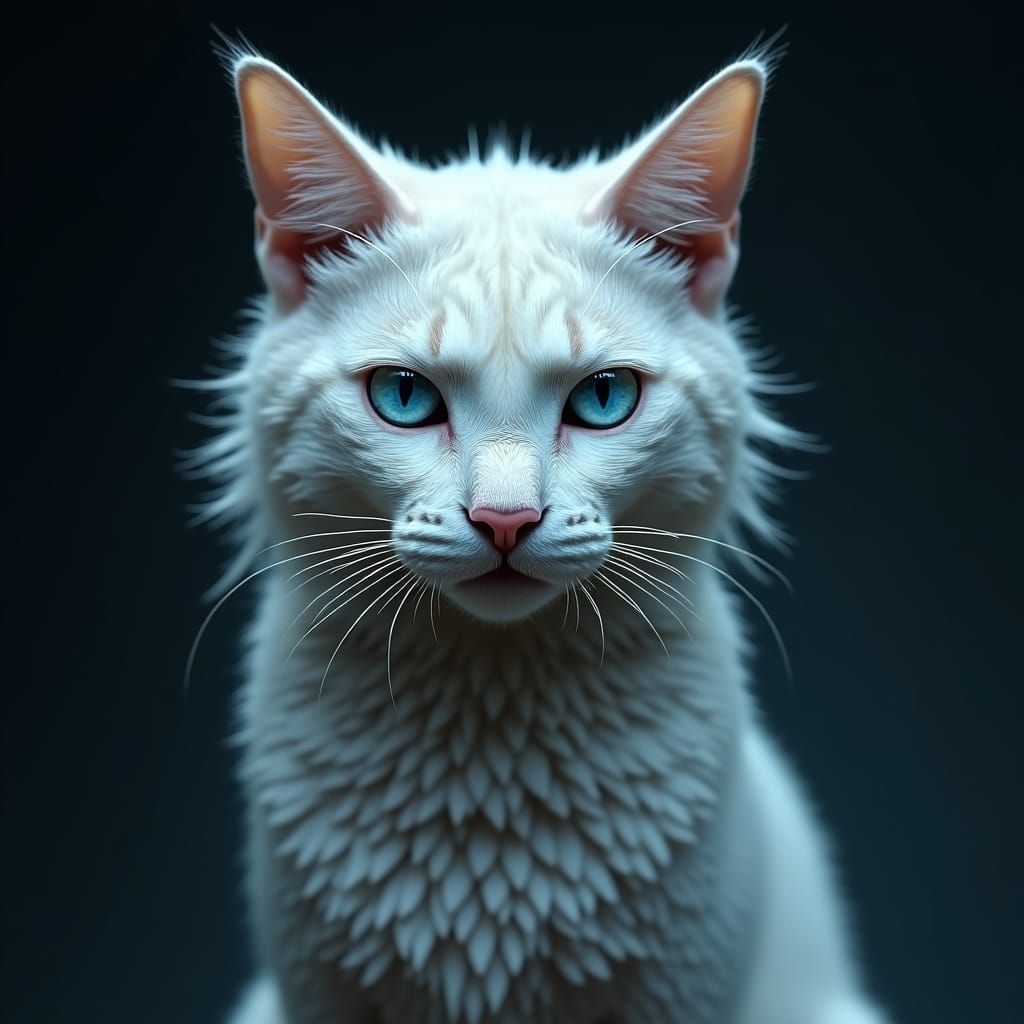 Majestic White Cat with Lizard Skin Texture