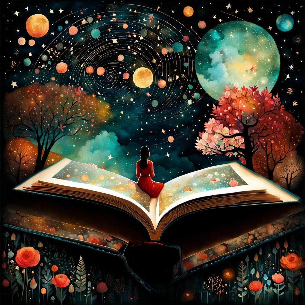 Whimsical Books and Dreams Collage in Watercolor